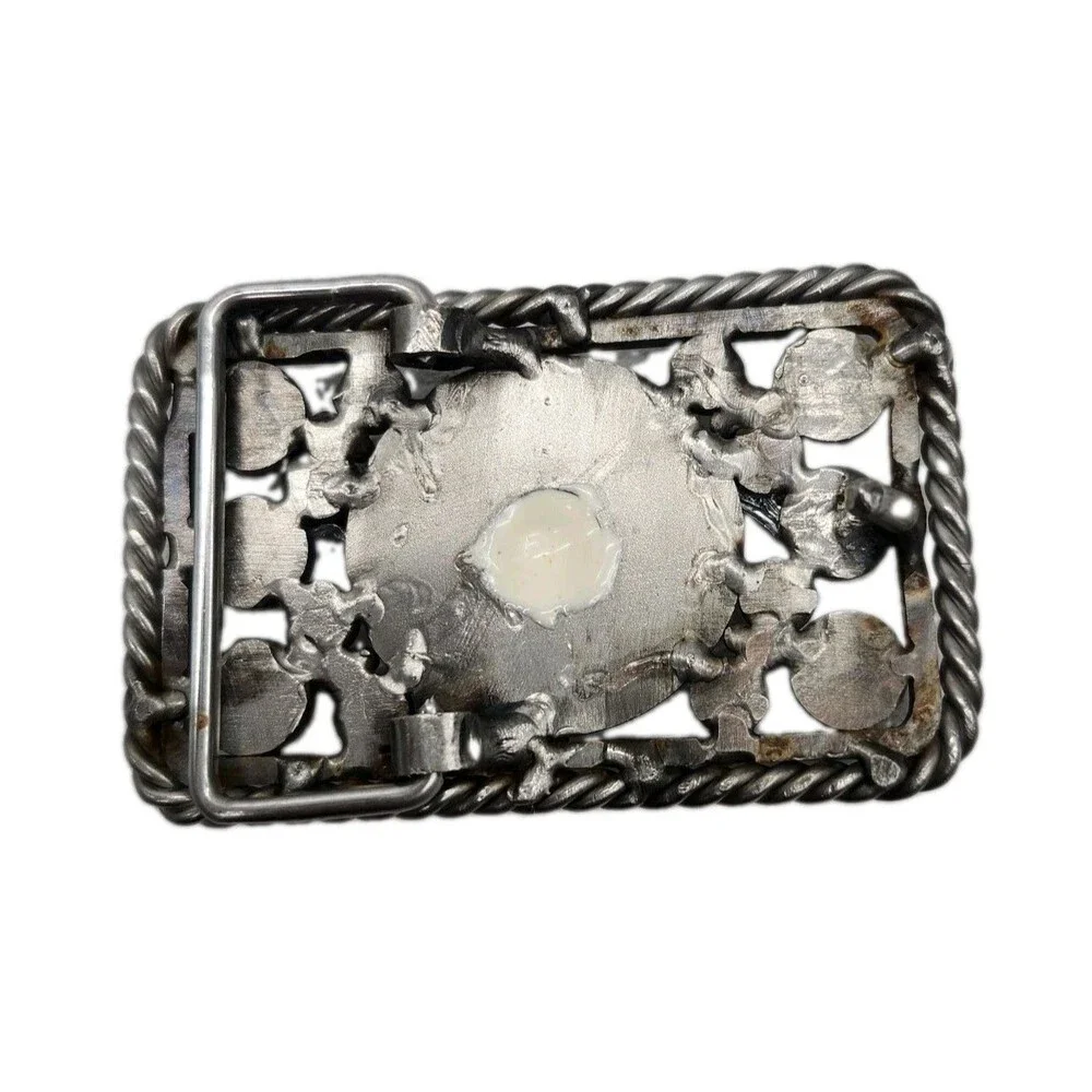 Vintage Chambers Belt Co Running Mustang Belt Buckle Silver Metal Braided Edges